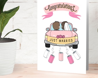 Congratulations Wedding Card, On Your Wedding Day, Wedding Car with Cans, Wedding Congratulations Card, by Great Lakes Greetings