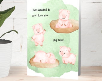 Carte Je t'aime Punny, pour lui, elle, juste parce que, carte boîte à lunch, carte pour enfants, cochons, je pense à vous, par Great Lakes Greetings