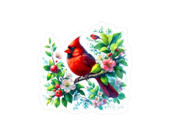 Adesivo in vinile Cardinal: adesivo con uccello vivace per laptop e bottiglia d'acqua