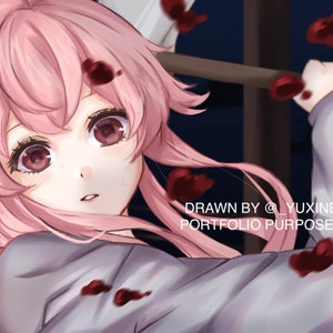 Diário do futuro Mirai Nikki Gasai Yuno Impressão 11 x 17&quot; / Mini-impressão 3,5 x 5,5&quot; Pôster de anime