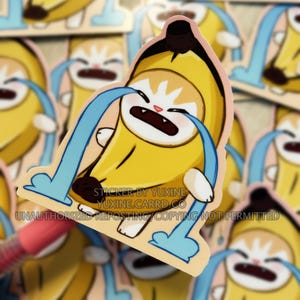 Mignon drôle adorable meme chat banane blague autocollant texte anime cadeau pour les fans chat kitty lapin amant