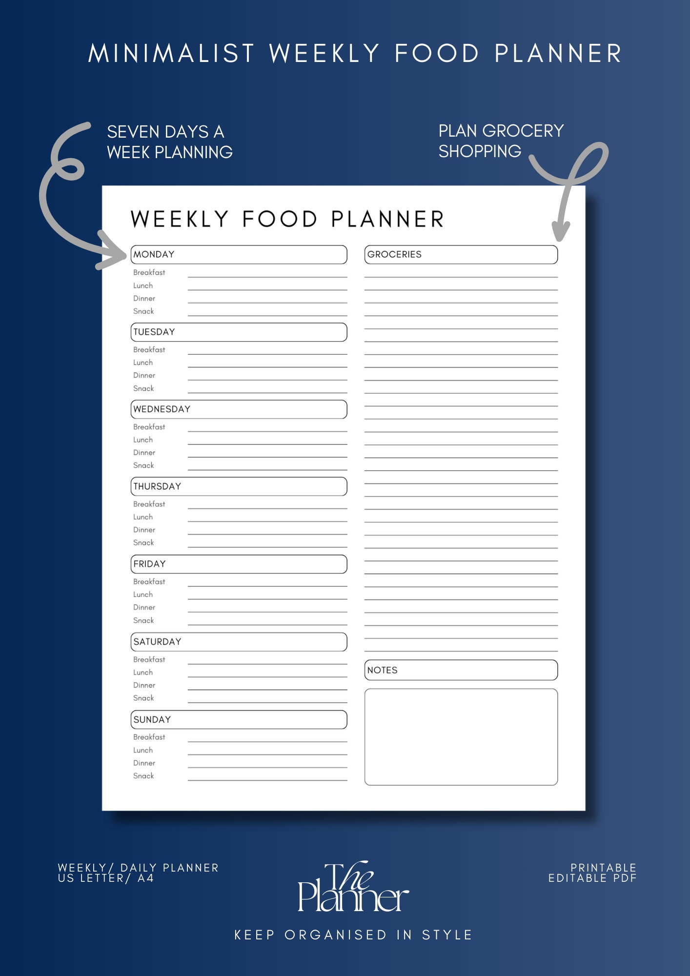 Printable Weekly Meal Planner | Diet Planning | Grocery Planning ...