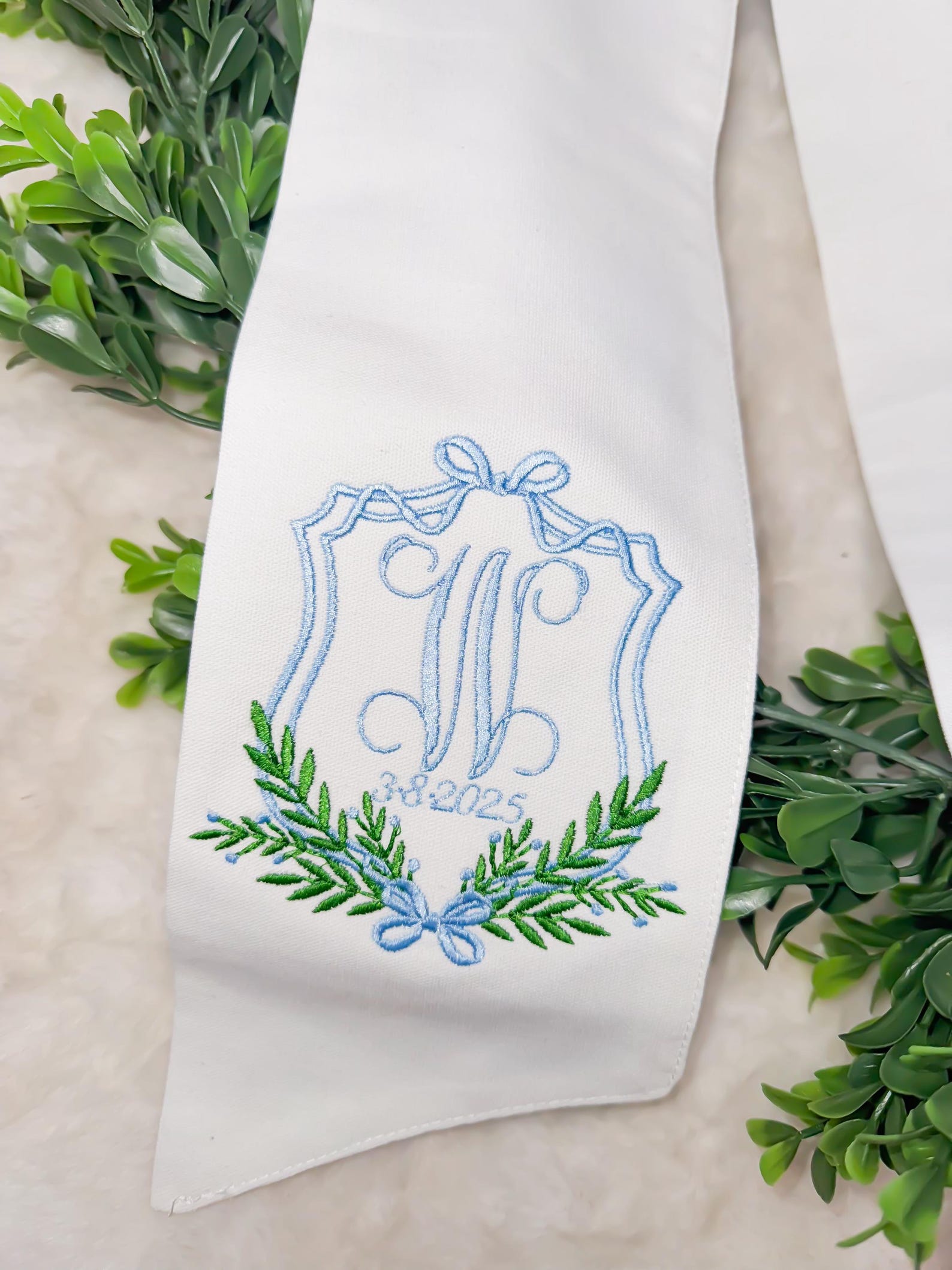 Custom Embroidered wedding sash - ONE SIDE
