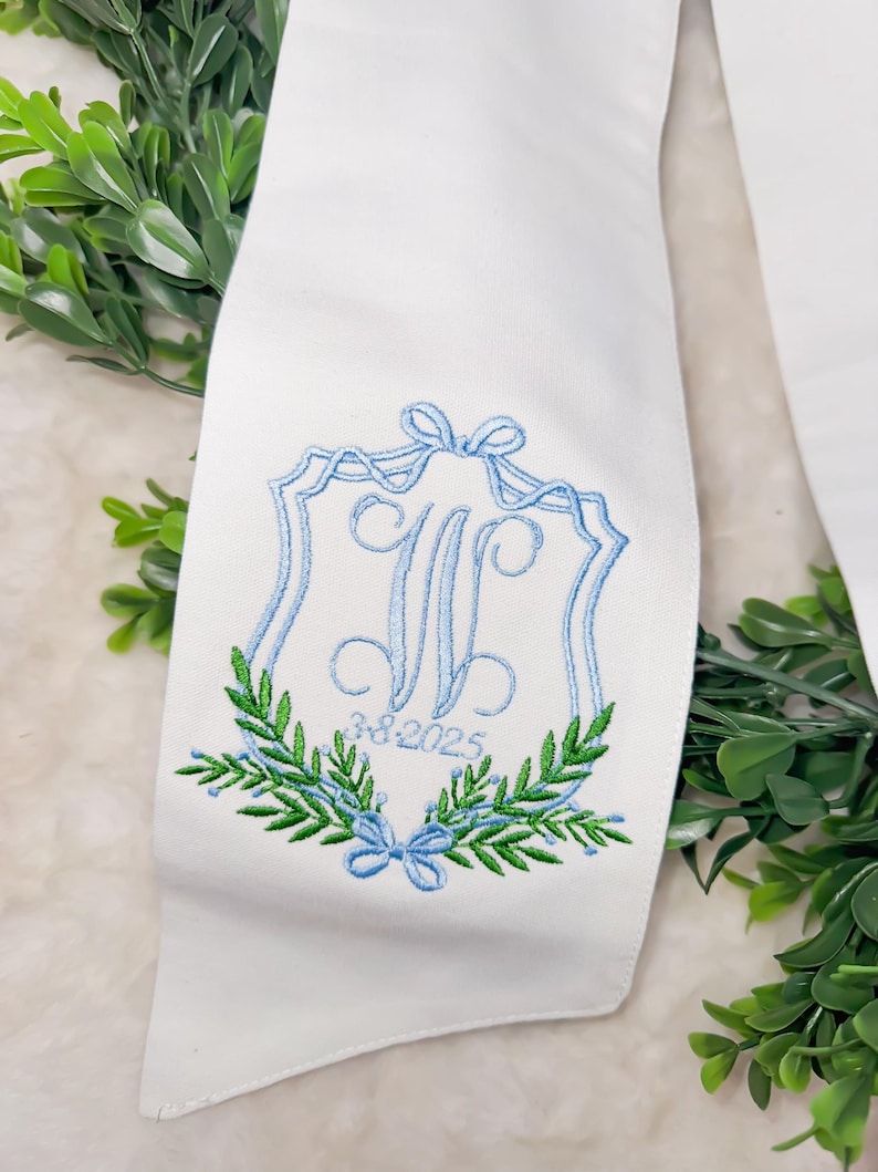 Letter G - Date: 6/6/2026 - Custom Embroidered wedding sash
