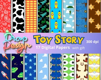 Papel digital Toy Story, papel digital, uso scrapbook, papel de vaquero, papel espacio, arte en papel, papel png Toy story digital, png.