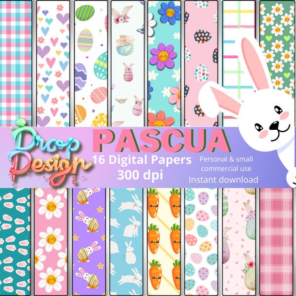 Papeles digitales de pascua ideales para la decoración de tus creaciones DIY, tu scrapbooking o tus eventos, papeles en PNG listos.