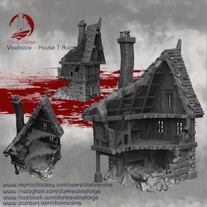 Vladistov House Ruins 1 by Dark Realms Forge Terrain in 15mm, 28mm & 32mm Scale .12mm layers Dungeons and Dragons Tabletop Games