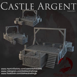 Castle Argent Gallows Terrain - Medieval Battle Scenery by Dark Realms Forge, available in 15mm 28mm 32mm and 35mm scale for Dioramas