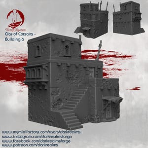 Ciudad de Corsarios - Edificio 6 - Terreno para juegos de rol de mesa, D&D, Pathfinder y más / Dark Realms Forge / Escalas de 15 mm, 28 mm, 32 mm