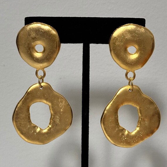 Long Abstract Dangle Drop Gold Plated Earrings, T… - image 1