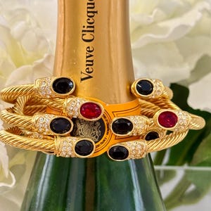 Bracelet, Cable Twist Cuff Gold-Plated, Colored Stone, Swarovski crystals, Yurman-look, Valentines, Stock: Only 1 Red and 4 Black left.