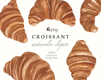 Watercolor Croissant Clipart: Bakery Illustration PNG (500 DPI Instant Download)
