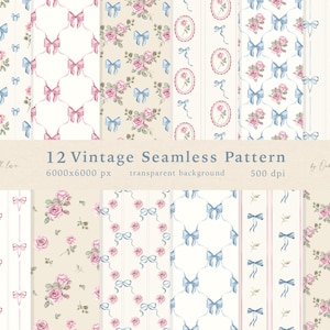 Motivo Coquette ad acquerello, motivo floreale senza soluzione di continuità, fiocco vintage e rose, blu rosa Tinny, stampa digitale per bambini, uso commerciale di tessuti