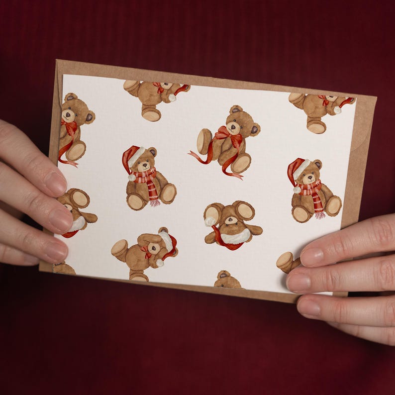 Christmas Teddy Bear Seamless Pattern: Watercolor Nursery Fabric Print (PNG Digital Download)