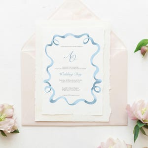 Watercolor Frame Clipart, Blue Bow & Ribbon Tiny Frames, Cute Wavy Borders, Vintage  Wedding Invitation, Nursery Print, Digital Download PNG