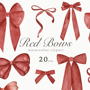 Aquarell rote Bögen, Bänder Clipart, Urlaub Digitale Sammlung, Valentinstag Bögen, Weihnachtsbögen Clip Art, Geburtstag, Sublimation Png