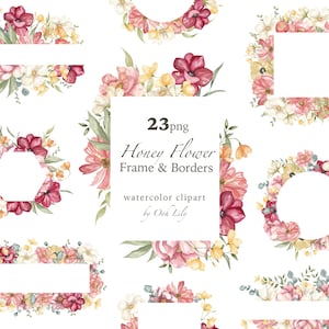 Molduras florais aquarela clipart, fundo de flores da primavera, moldura floral de verão, cartão de convite de casamento, sublimação digital png
