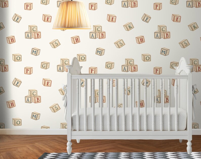 Watercolor Vintage Toy Blocks Seamless Pattern, Baby Nursery Fabric, Neutral Wallpaper Print, Digital Textile Design, Scrapbook Paper PNG