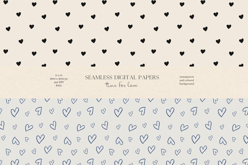 Valentine Hearts Seamless Digital Papers: Love Scrapbook (PNG) - Etsy