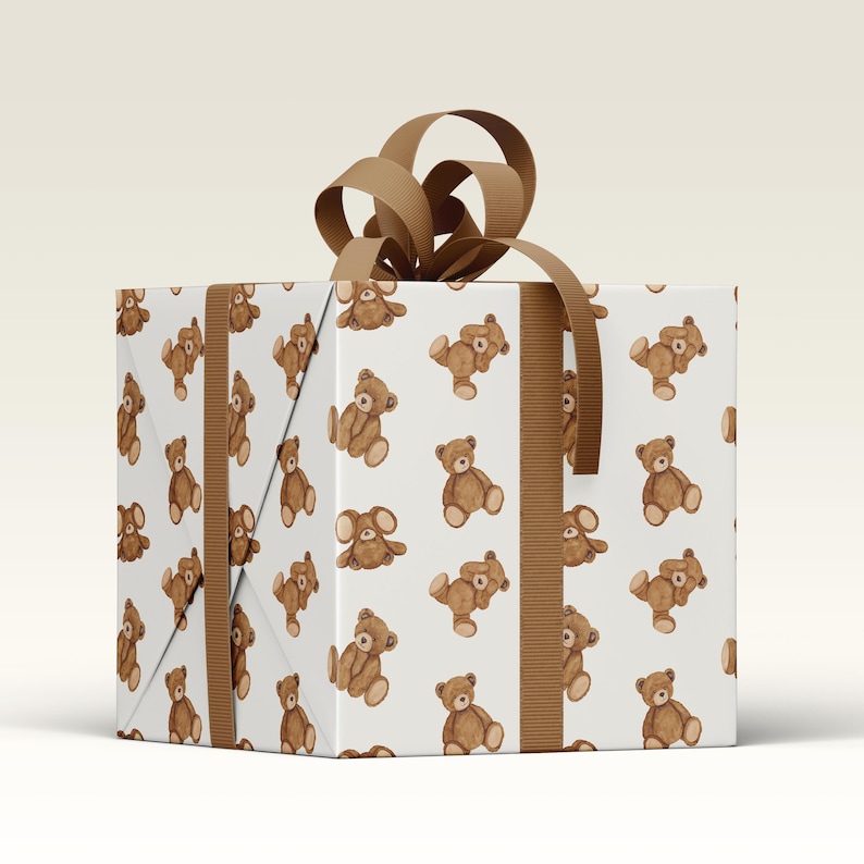 Watercolor Teddy Bear Seamless Pattern, Nursery Fabric Print (PNG Digital Download)