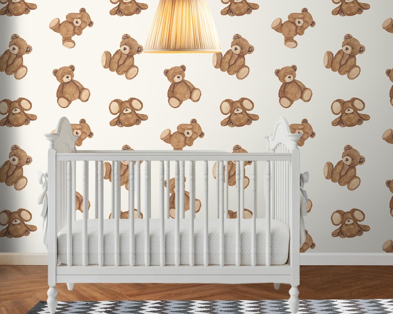 Watercolor Teddy Bear Seamless Pattern, Nursery Fabric Print (PNG Digital Download)