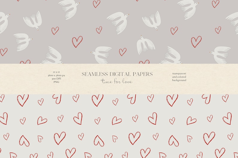 Valentine Hearts Seamless Digital Papers: Love Scrapbook (PNG) - Etsy