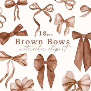 Clipart di fiocchi marroni, collezione di fiocchi e nastri vintage ad acquerello, cornice carina, baby shower, biglietto di compleanno per bambini, invito di nozze PNG