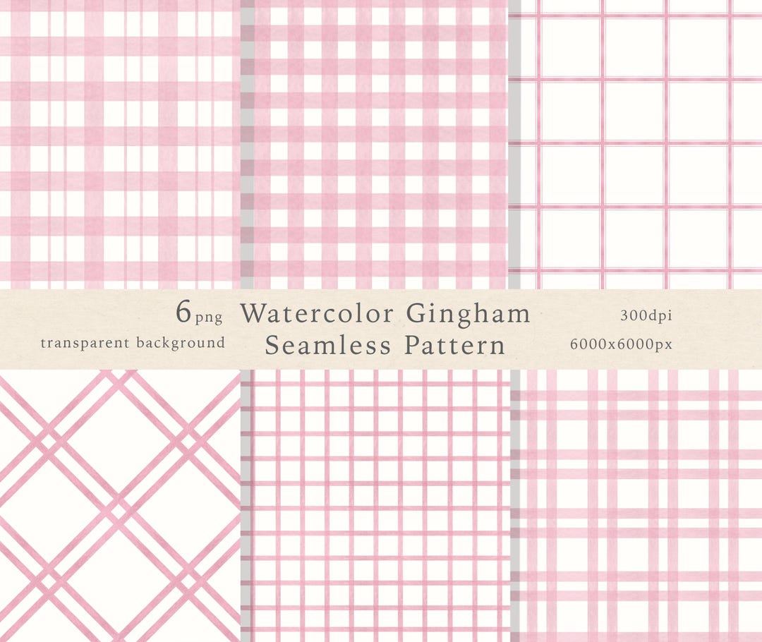 Watercolor Pink Gingham Pattern: Seamless Plaid Digital Paper (PNG ...