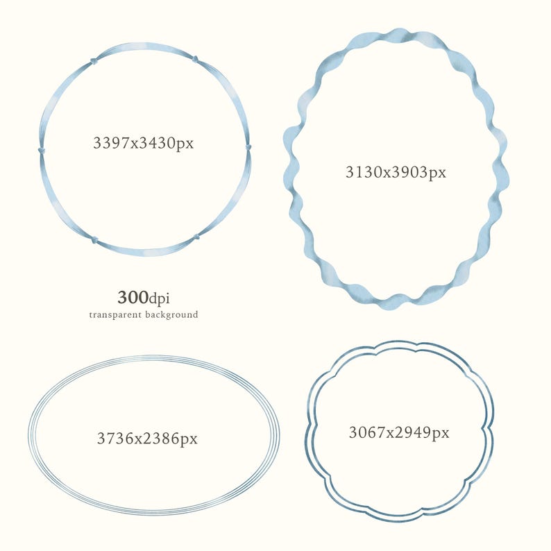 Watercolor Frame Clipart, Blue Bow & Ribbon Tiny Frames, Cute Wavy Borders, Vintage  Wedding Invitation, Nursery Print, Digital Download PNG