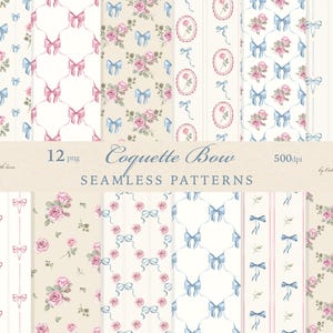 Coquette aquarel naadloos patroon, strik bloemenprint op stof, vintage behang, commercieel gebruik (PNG-download)