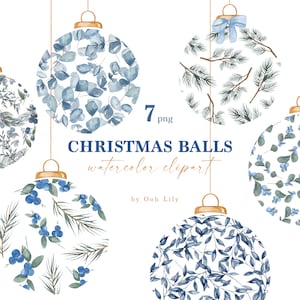 Clipart di palline di Natale, Clip Art di palline acquerellate, Pacchetto invernale, Periodo festivo, Grafica natalizia, Uso commerciale, Giocattoli di Natale, Decorazioni natalizie