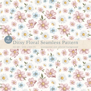 Padrão floral em aquarela: estampa floral sem emendas (download digital em PNG)