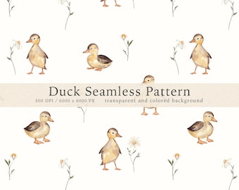 Watercolor Duck Seamless Pattern, Neutral Nursery Fabric Print (PNG Digital Download)