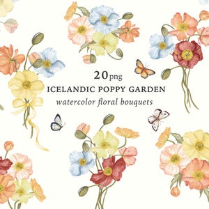 Aquarelle bouquets de fleurs clipart, fleurs lumineuses, bouquet de fleurs sauvages de pavot, arrangement numérique de fleurs, faire-part de mariage, sublimation png