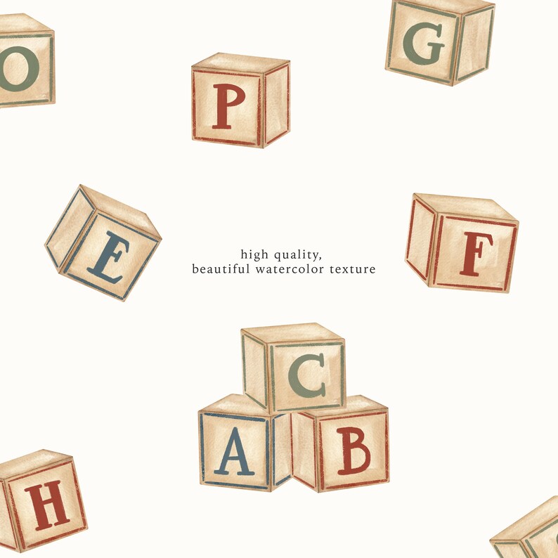 Watercolor Vintage Toy Blocks Seamless Pattern, Baby Nursery Fabric, Neutral Wallpaper Print, Digital Textile Design, Scrapbook Paper PNG