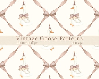 Watercolor Goose Seamless Pattern: Vintage Nursery Print (PNG)