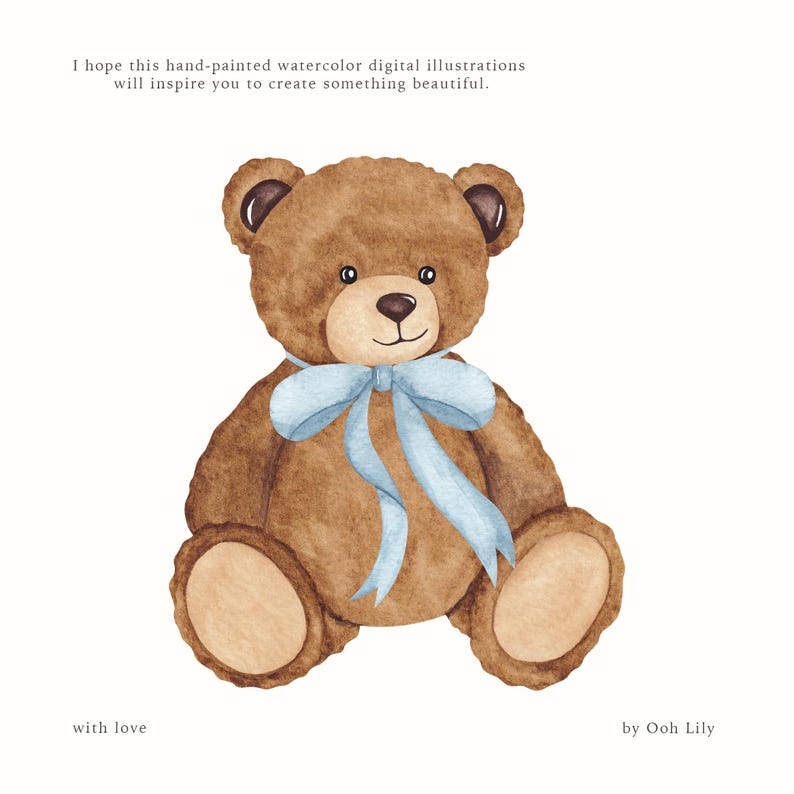 Watercolor Teddy Bear Clipart: Vintage Baby Shower PNG (commercial Use ...