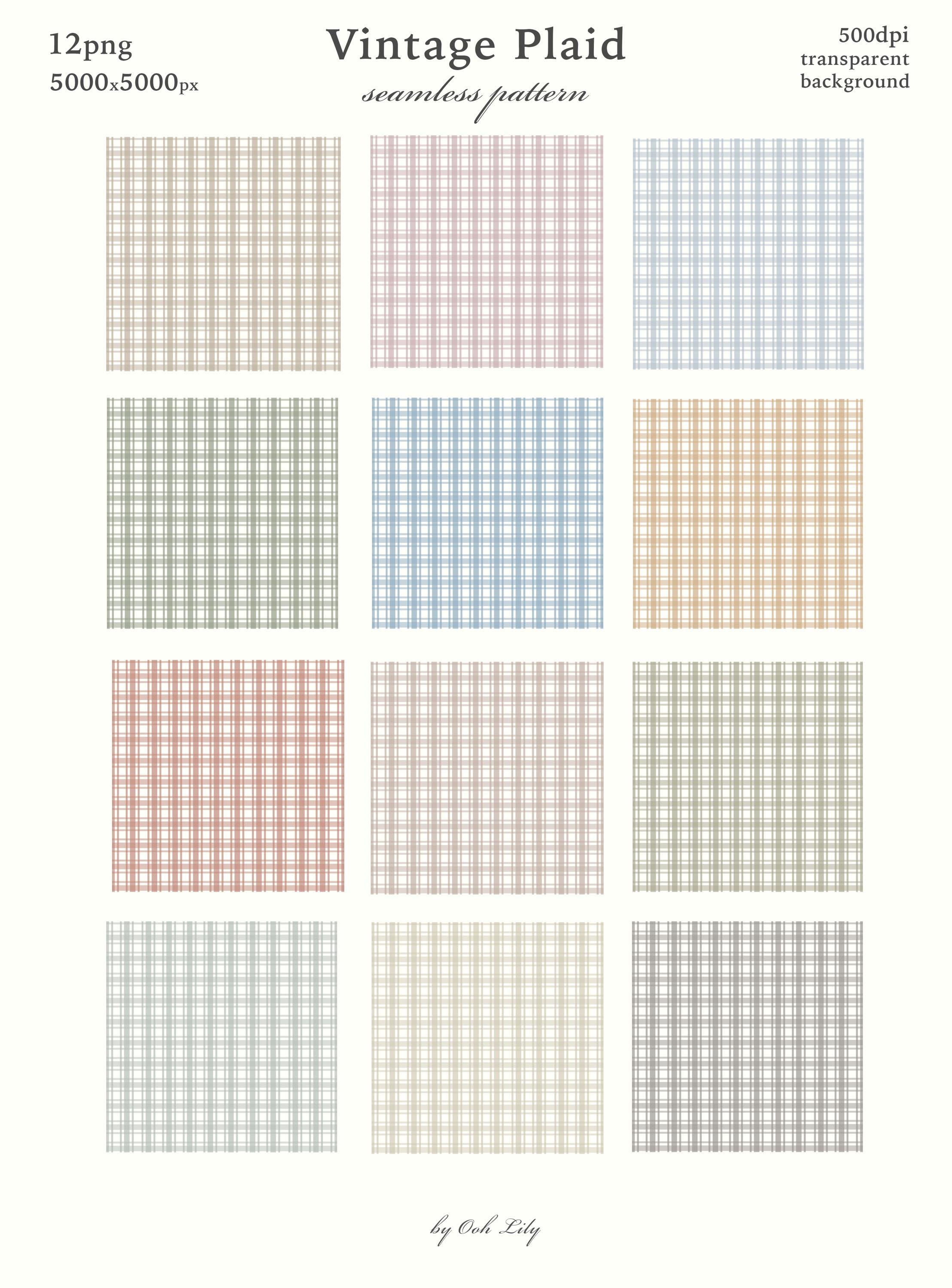 Vintage Plaid Seamless Pattern Bundle, Cottage Check Digital Paper PNG ...