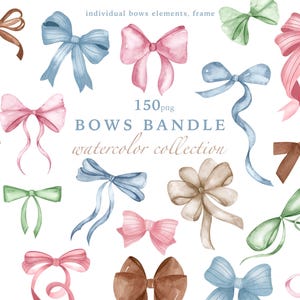 Aquarell Bögen Bundle, Band Bogen Clipart, Kokette Bogen Rahmen, Gewellte Ränder, Adrette Festliche Elemente, Geburtstag Hochzeit, Sublimation Png
