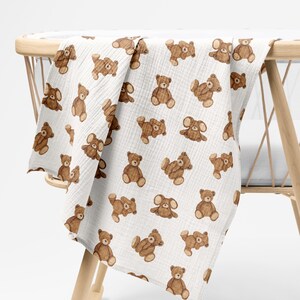 Watercolor Teddy Bear Seamless Pattern, Vintage Nursery Baby Bear, Cute Boho Neutral Toy Bear Print, Printing Textile, Digital Scrapbook PNG