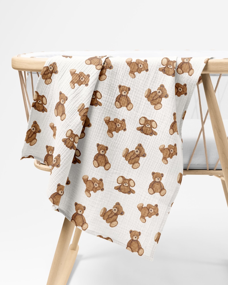 Watercolor Teddy Bear Seamless Pattern, Vintage Nursery Baby Bear, Cute Boho Neutral Toy Bear Print, Printing Textile, Digital Scrapbook PNG