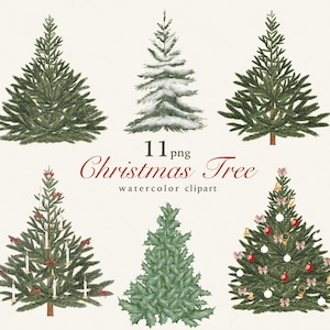 Aquarell Weihnachtsbaum Clipart, Aquarell Winter Clipart PNG, geschmückter Weihnachtsbaum, saisonale Winterkarte, Clipart kommerzielle Nutzung