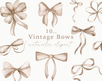Vintage Brown Watercolor Bows Beige Ribbons Clipart Bows  Collection Baby shower Birthday card making Gifts design png Clip Art