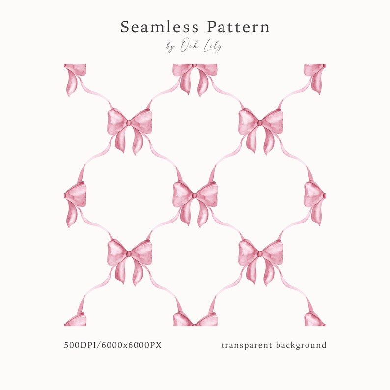Vintage Bow Watercolor Pattern, Cute Pink Bows Print, Seamless Pattern, Coquette Pattern, Use for Printing Textiles, Digital Scrapbook Paper