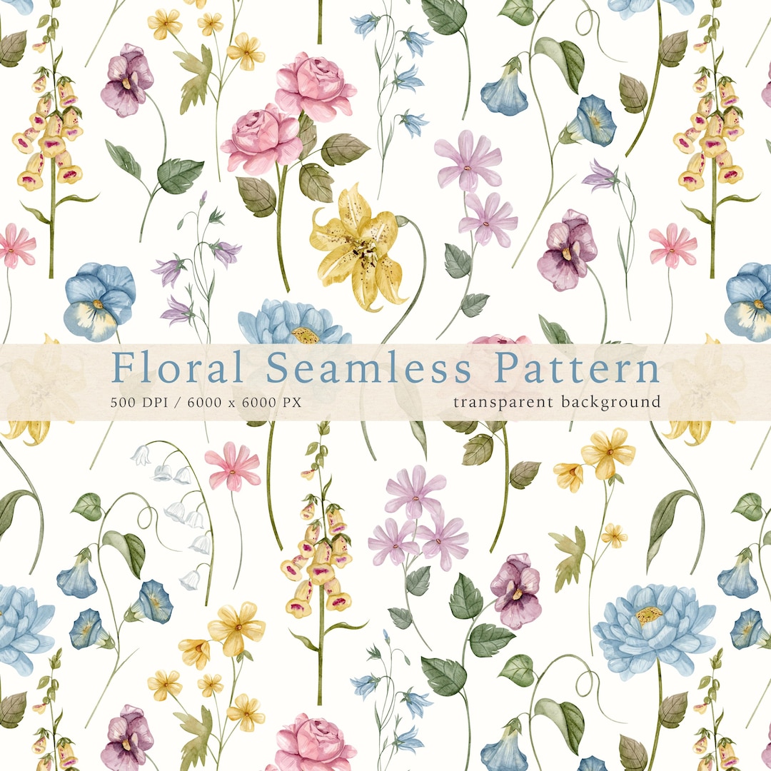 Watercolor Wildflower Seamless Pattern PNG – Vintage Floral Meadow ...
