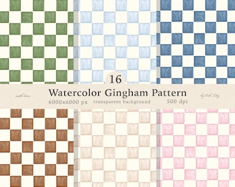 Watercolor Gingham Seamless Pattern: Vintage Checkered Print (PNG Digital Download)