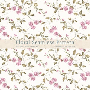 Pink Floral Watercolor Pattern, Ditsy Fabric Print (PNG Digital Paper)