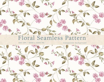 Pink Floral Watercolor Pattern, Ditsy Fabric Print (PNG Digital Paper)