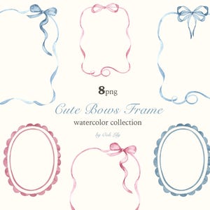 Wasserfarbe niedlich Bögen Rahmen Winzige Schleife Border Rosa und Blau Baby Band Clipart für Babyparty, Hochzeit, Ostern, erster Geburtstag Clip Art PNG