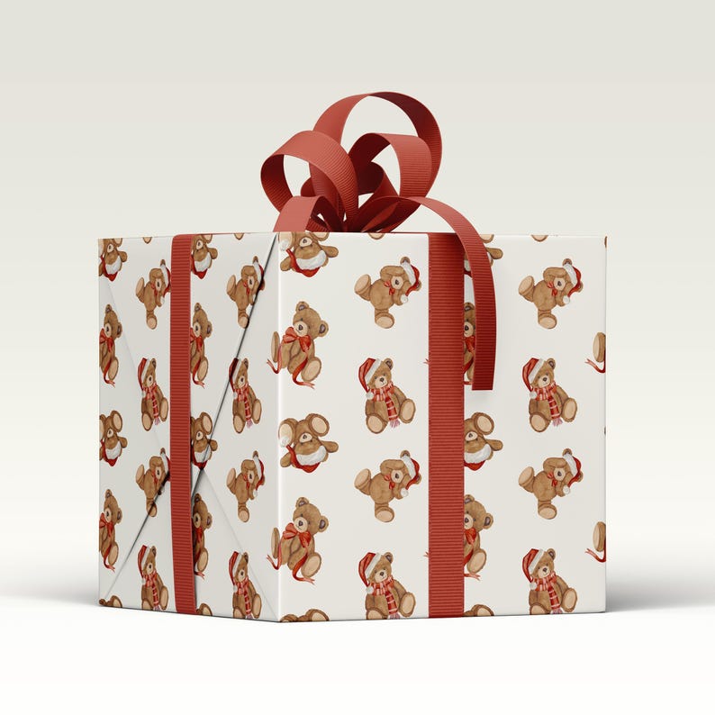 Christmas Teddy Bear Seamless Pattern: Watercolor Nursery Fabric Print (PNG Digital Download)